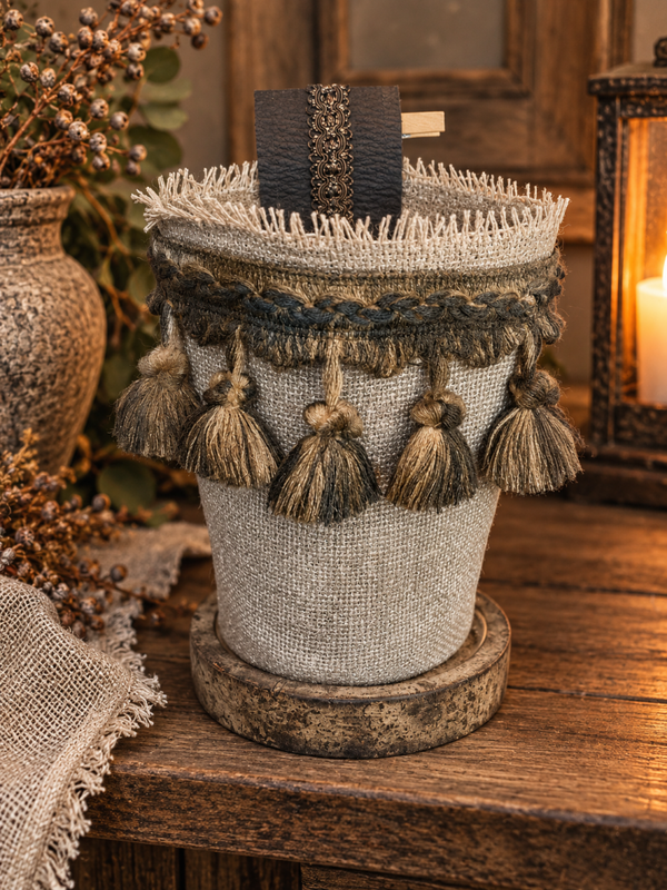 Landelijke windlicht cover met kwastjes