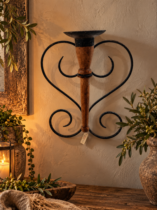 🤎 Stoere Landelijke Wandkandelaar – Hout & IJzer