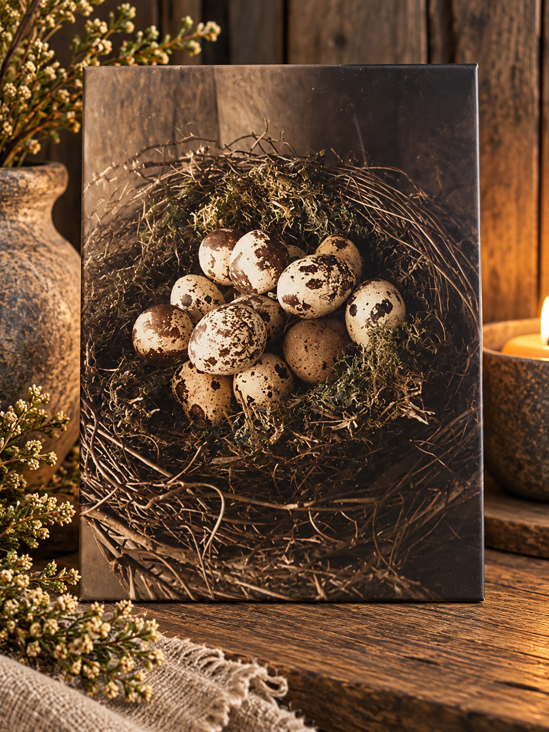 Landelijk tekstbord – Nest met eitjes 🤎