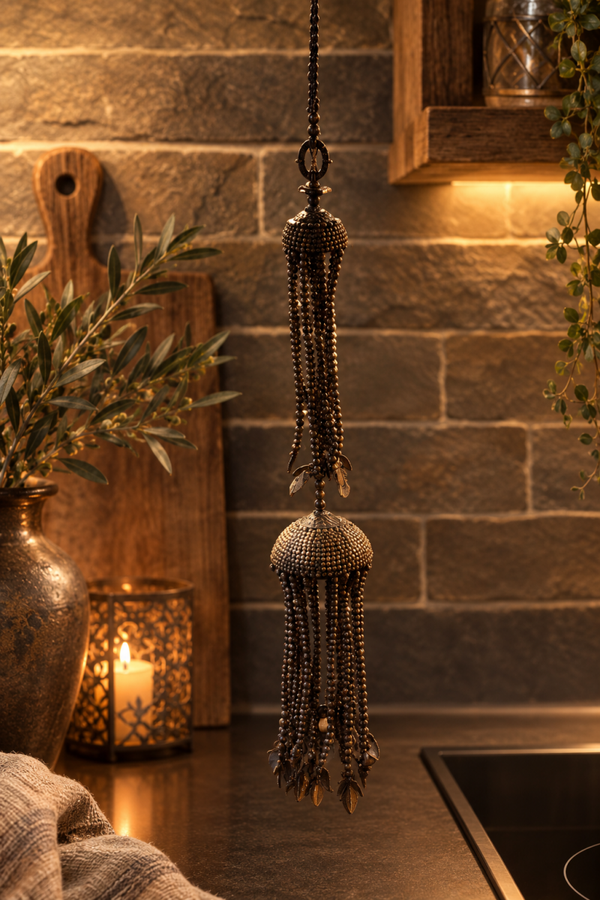 Rustieke Dubbele Metalen Hanger / Kwast Hanger met Kralen & Bladmotief