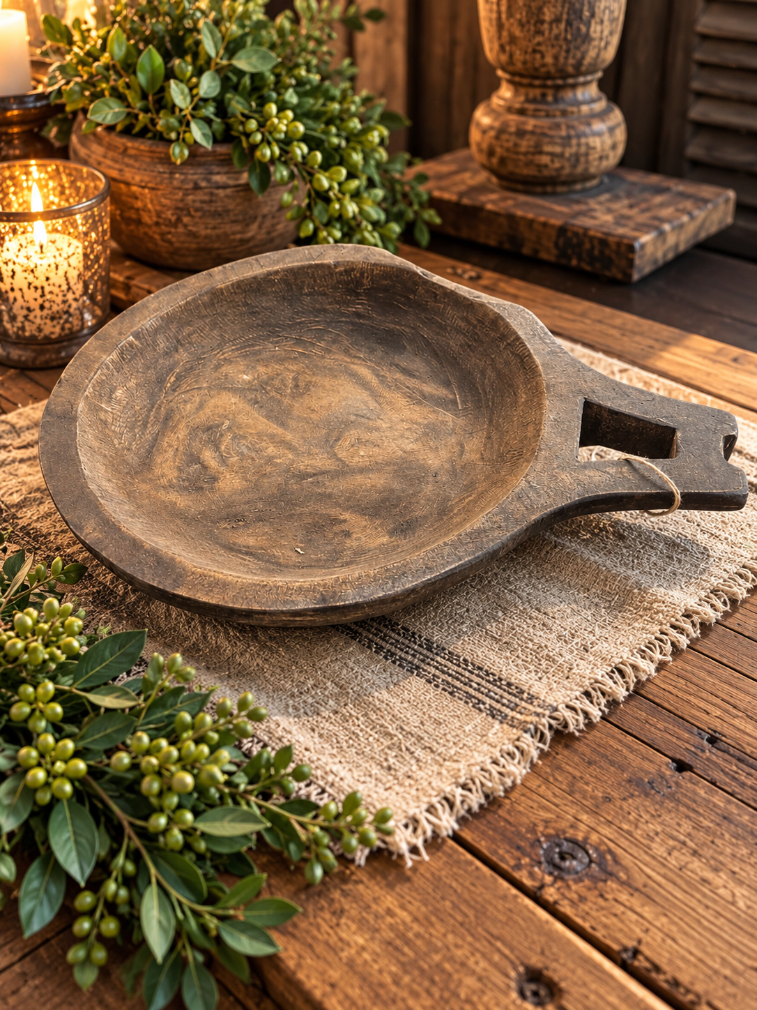 Stoere Landelijke Houten Schaal met Handvat 🤎