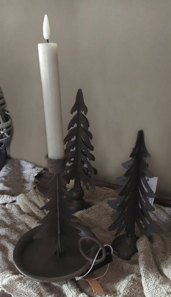 Sfeervolle Set Metalen Kerstboompjes met Kaarshouder