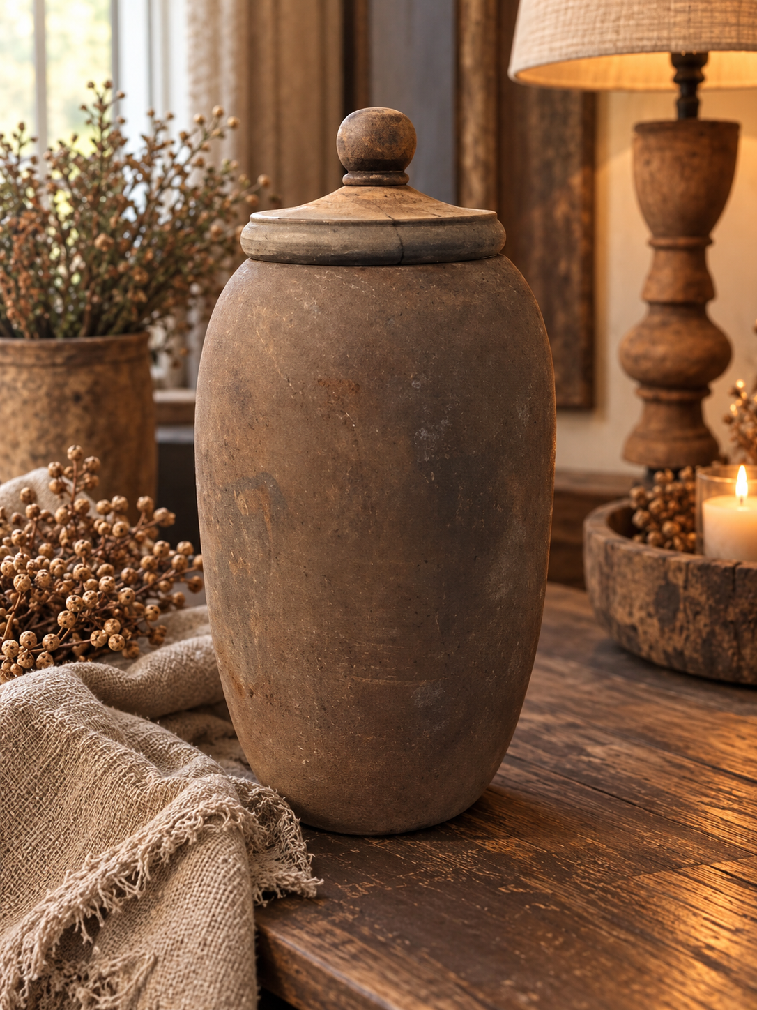 Authentieke Houten pot met deksel – Stoer landelijk