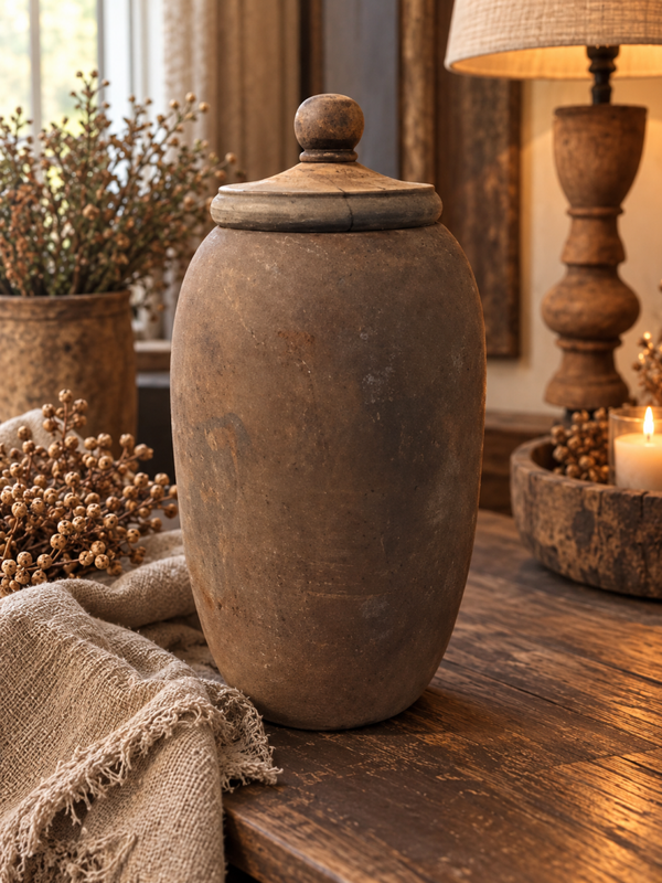 Authentieke Houten pot met deksel – Stoer landelijk