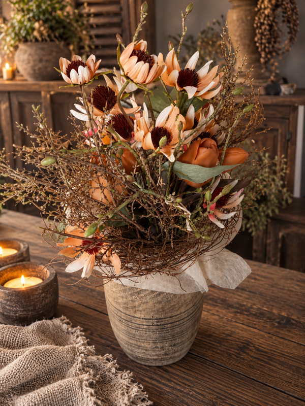 Landelijk Kunstboeket met Echinacea en Tulpen