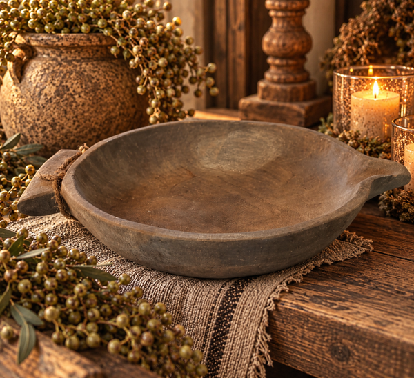 Landelijke houten schaal met handvat – TRAPA Living