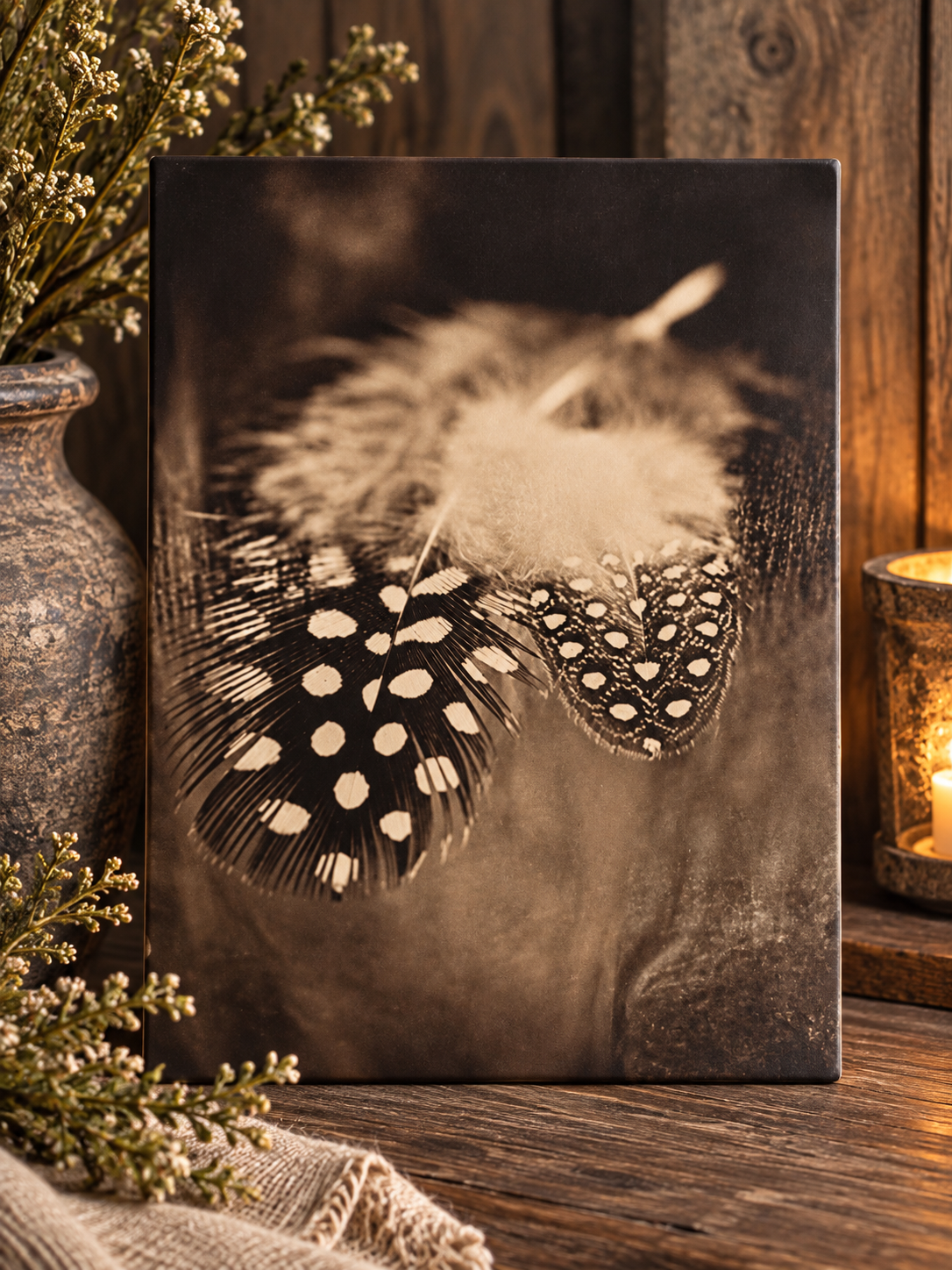 Decoratief tekstbordje met veren 🤎