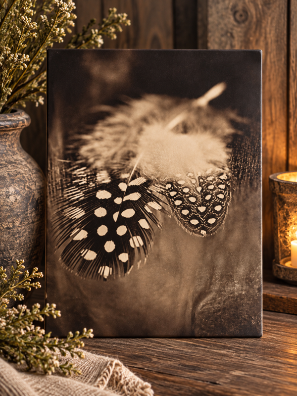 Decoratief tekstbordje met veren 🤎