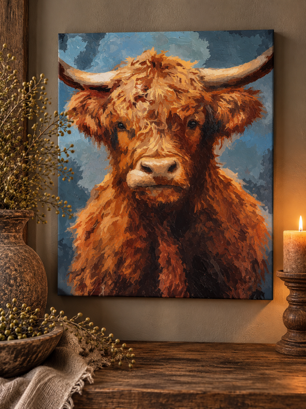 Handgeschilderd landelijke canvas - schotse hooglander