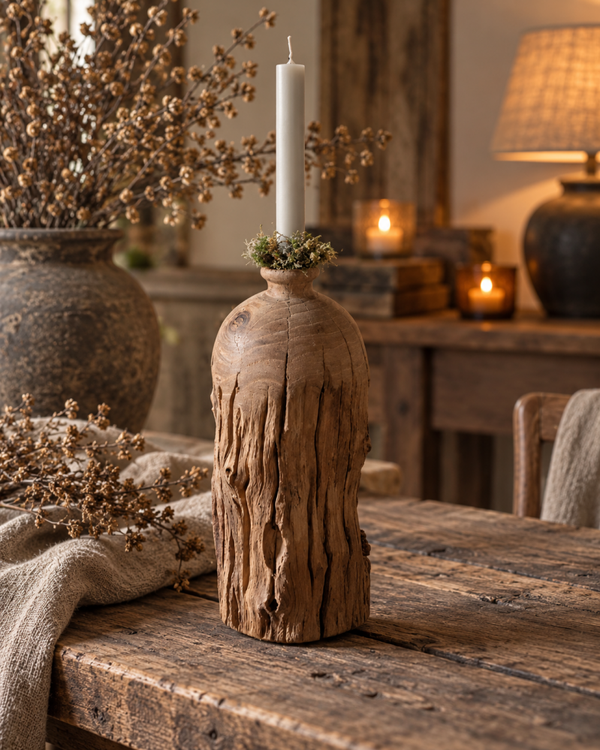Robuuste houten kandelaar – Stoer landelijk