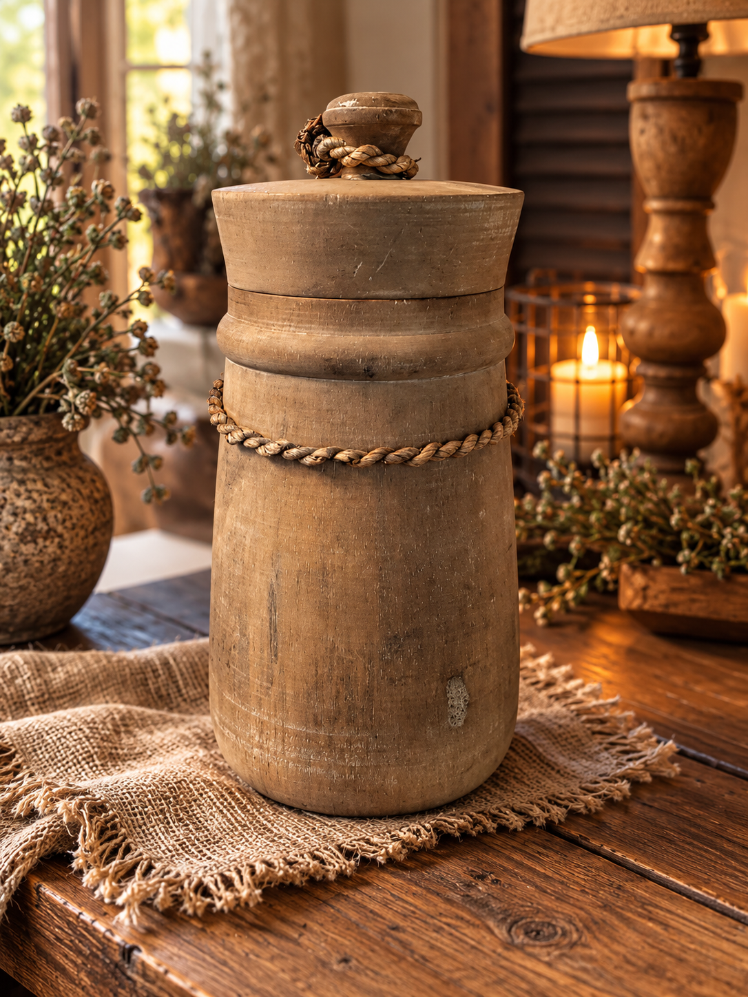 🤎 Landelijke Houten Pot met Deksel