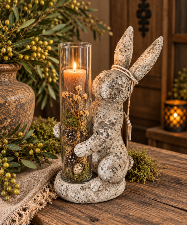 🐰 Landelijke haas met glazen kaarshouder
