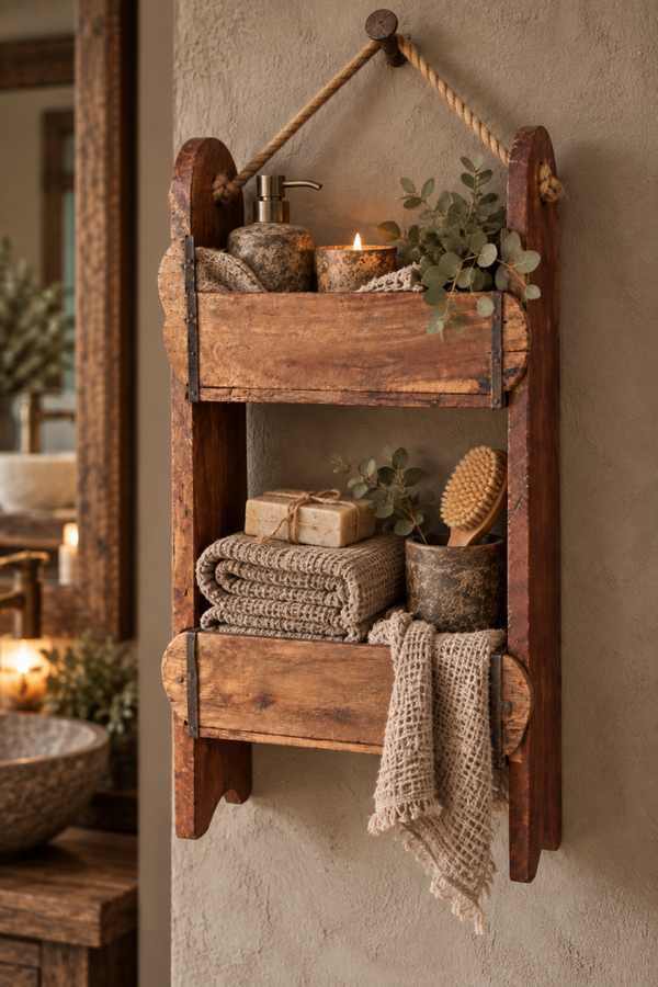 Authentiek houten wandrek met touw