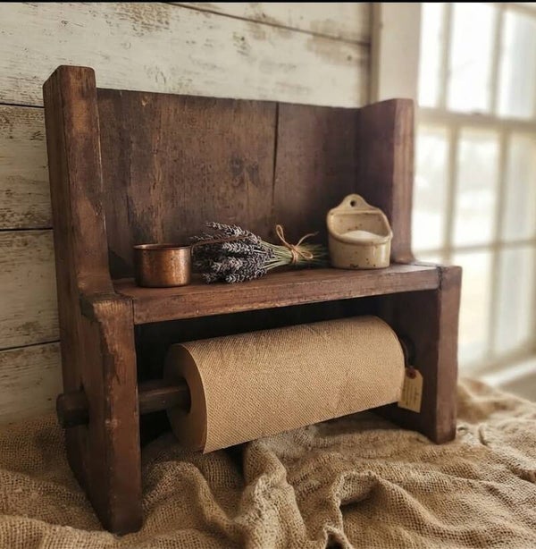 Stoer Landelijk Houten Keukenrolhouder / Wandrek