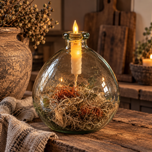 Glazen olielamp met LED-lont