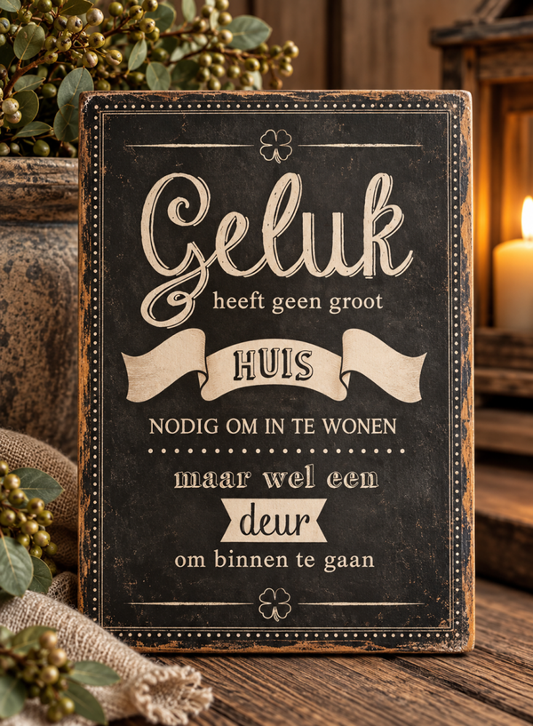 🤎 Tekstbordje ‘Geluk’