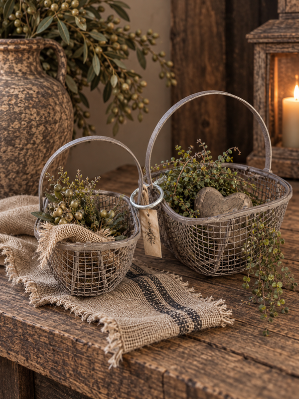 Metalen draadmandjes – landelijk & decoratief