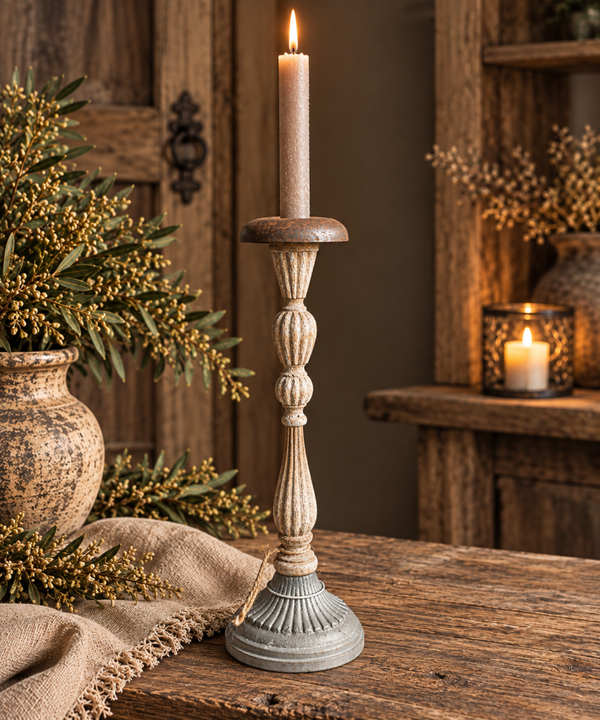 🤎 Landelijke kandelaar hout & ijzer