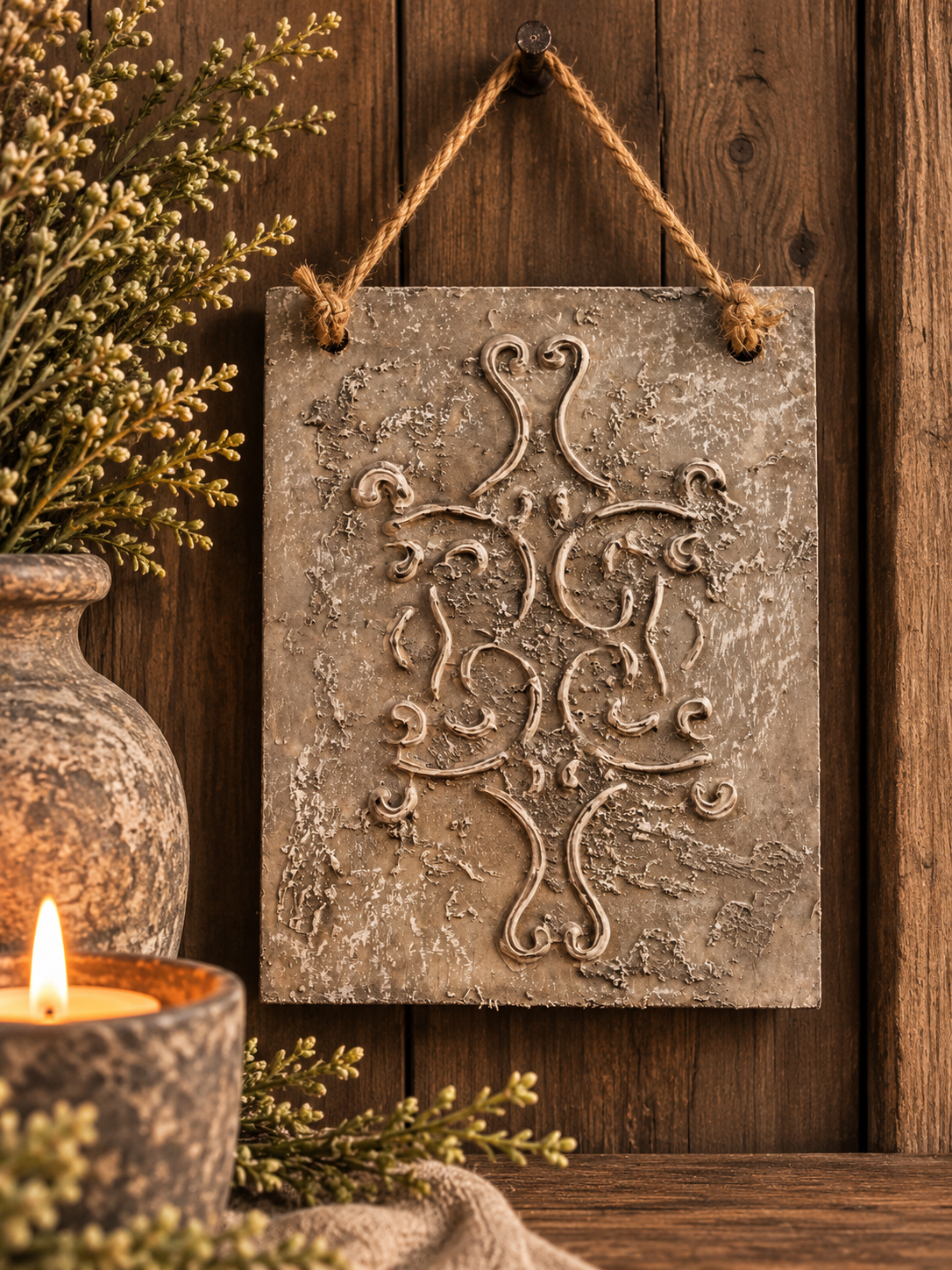 🤎 Landelijk houten wandbord met ornament