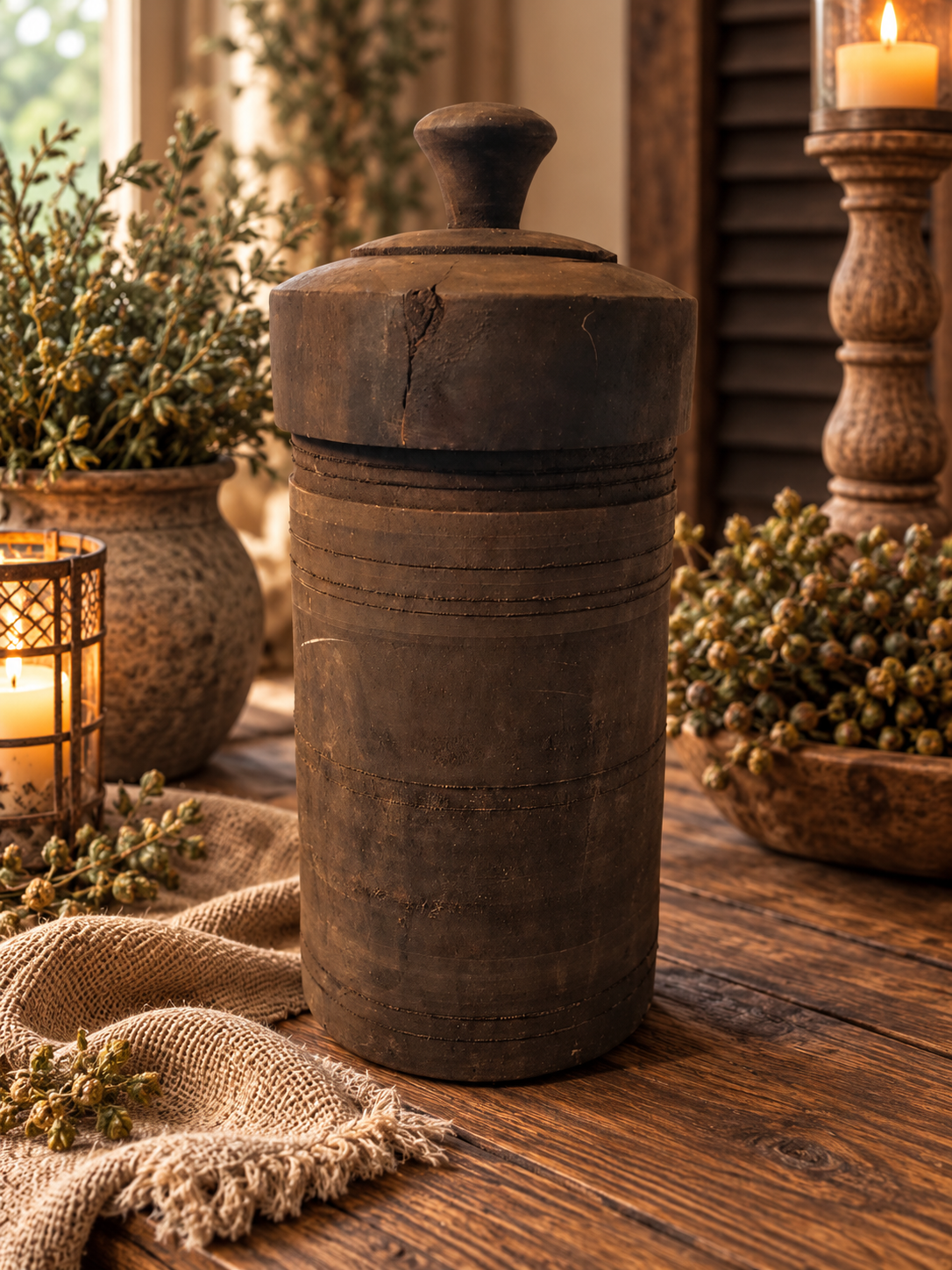 Stoere Landelijke Houten Pot met Deksel 🤎