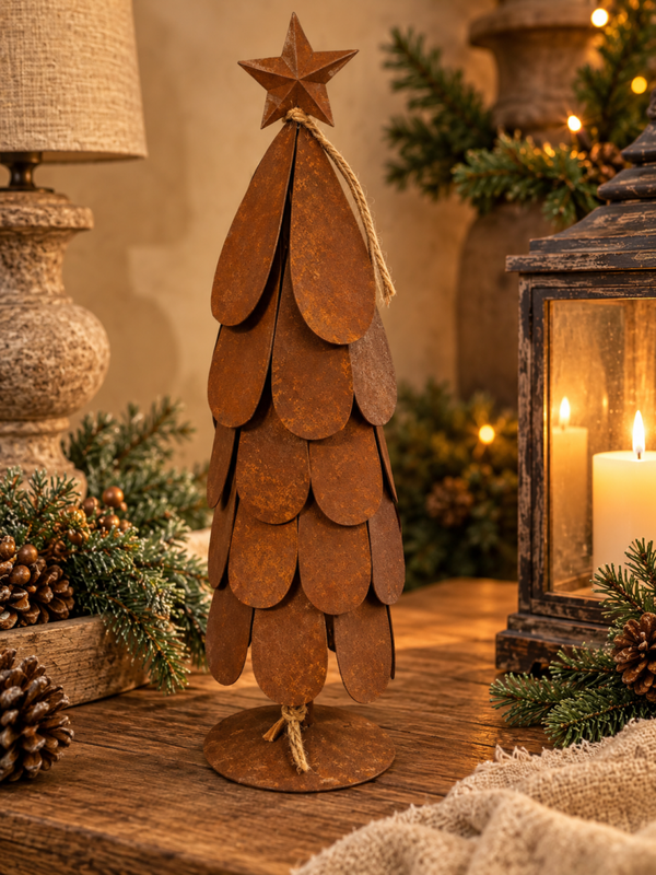 Rustieke Kerstboom van Roestkleurig Metaal – 42 cm 🤎