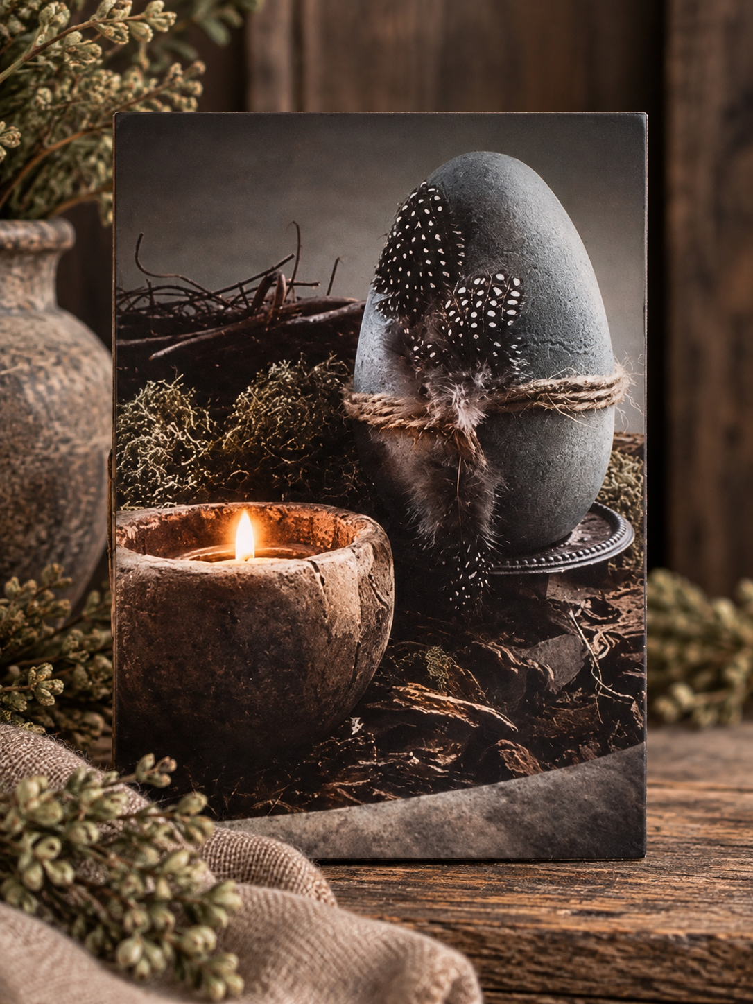 🤎 Sfeervol decoratiebord – Ei met veren