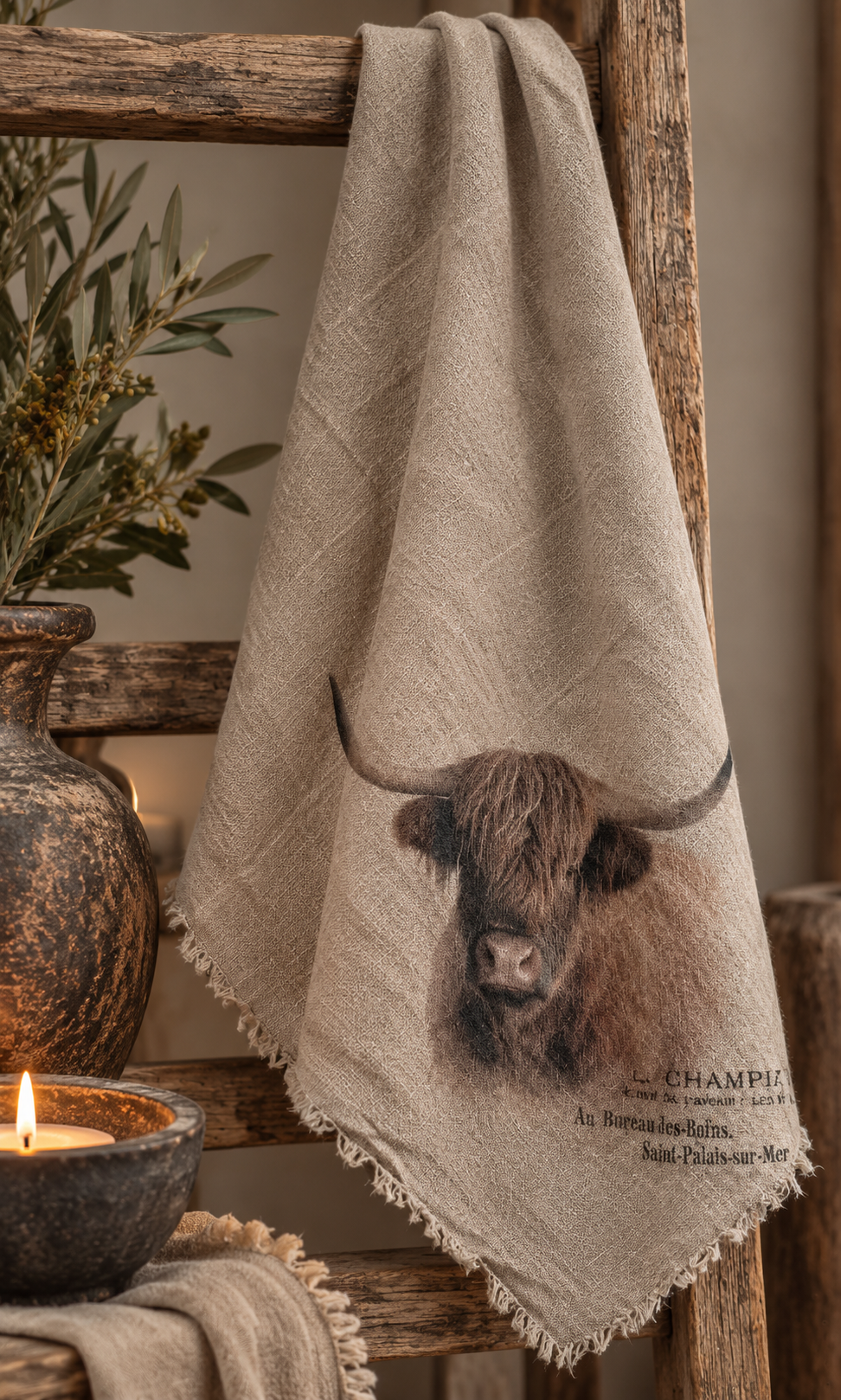Landelijk Shabby Doek – Schotse Hooglander 🤎