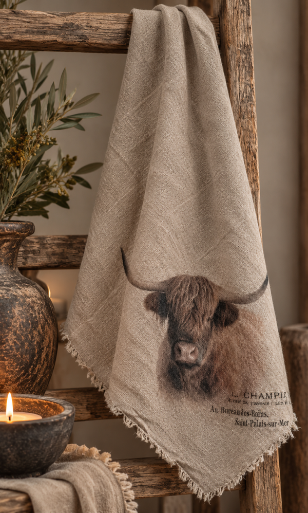 Landelijk Shabby Doek – Schotse Hooglander 🤎