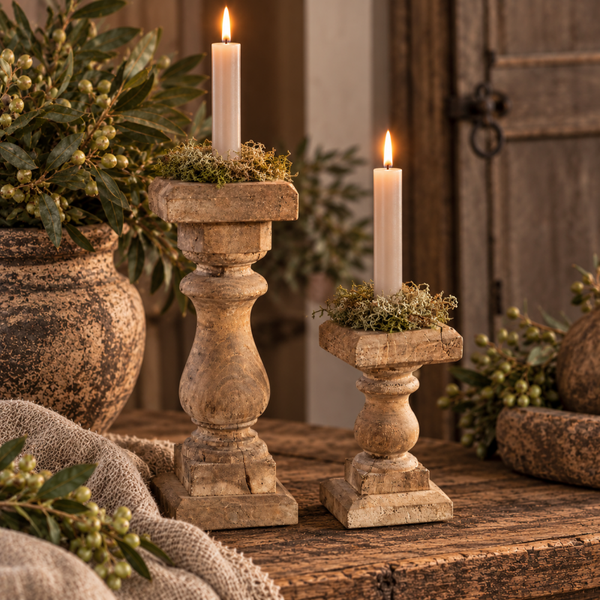 Set van 2 Houten Kandelaars – Stoer & Landelijk