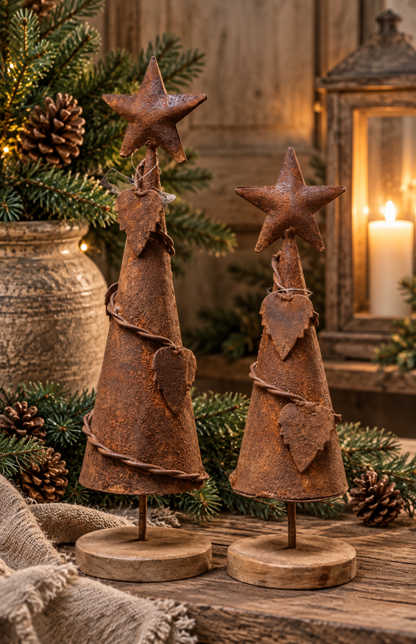 Roestige Kerstboom met Ster en Blad