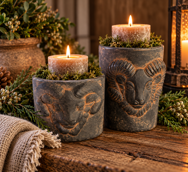 Stoere Landelijke Kaarsenhouders met Ramshoofd