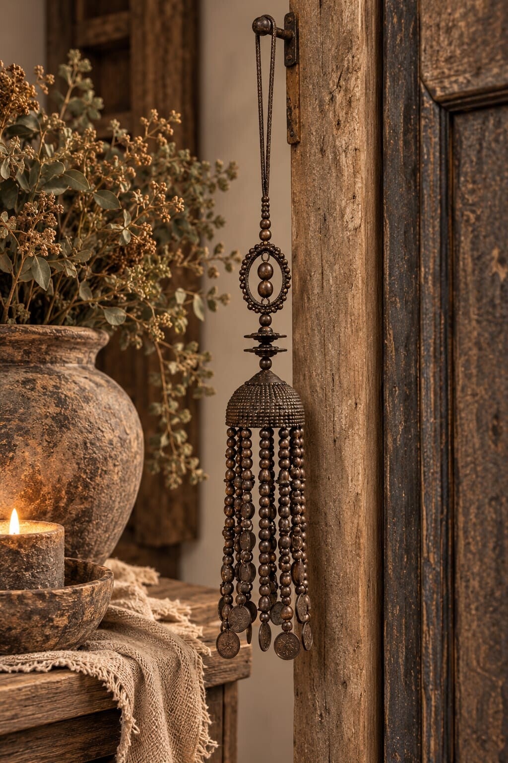 Rustieke Metalen Hanger / Kwast hanger met Kralen & Bedels