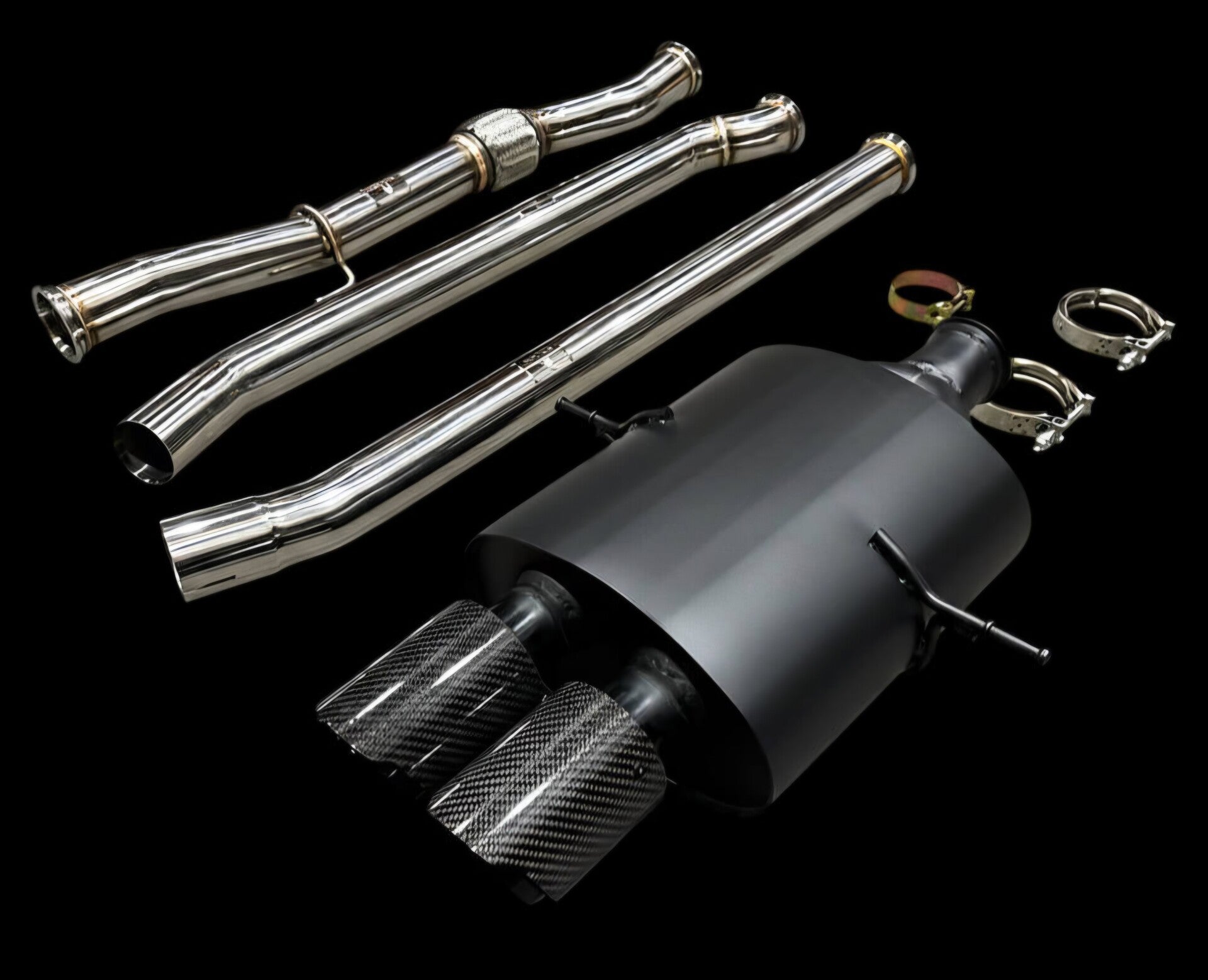 CATBACK SYSTEEM RVS 2.5 INCH NON RESONATED MET CARBON EINDTIPS MINI COOPER S R56 - R57 - R58 N14 - N18 1.6L TURBO 2006 - 2013