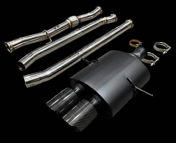 CATBACK SYSTEEM RVS 2.5 INCH NON RESONATED MET CARBON EINDTIPS MINI COOPER S R56 - R57 - R58 N14 - N18 1.6L TURBO 2006 - 2013