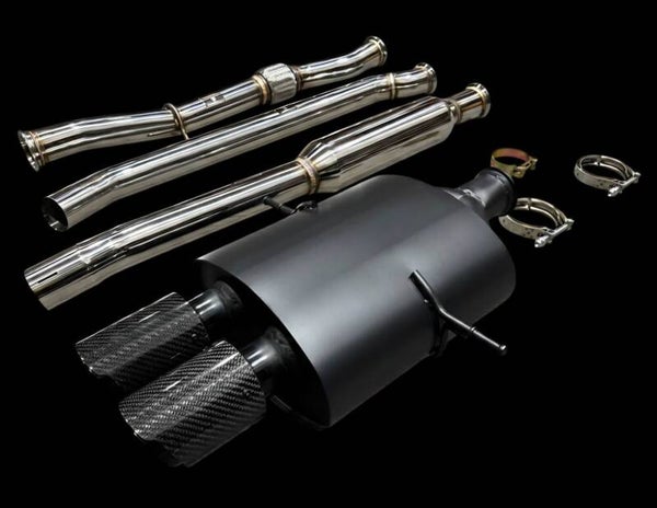 CATBACK SYSTEEM RVS 2.5 INCH NON RESONATED MET CARBON EINDTIPS MINI COOPER S R56 - R57 - R58 N14 - N18 1.6L TURBO 2006 - 2013