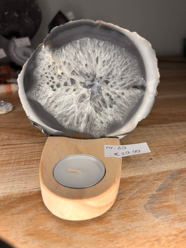 Agaatschijf incl. houten waxinelicht houder