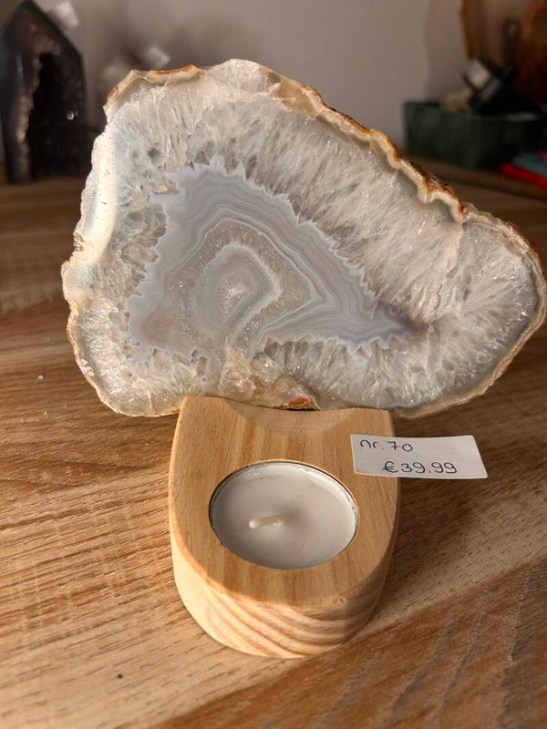 Agaatschijf incl. houten waxinelicht houder