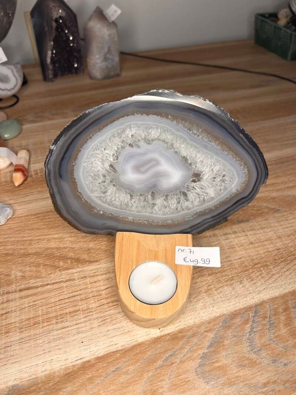 Agaatschijf incl. houten waxinelicht houder