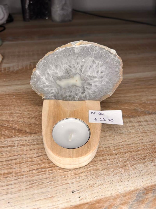 Agaatschijfje incl. houten waxinelicht houder