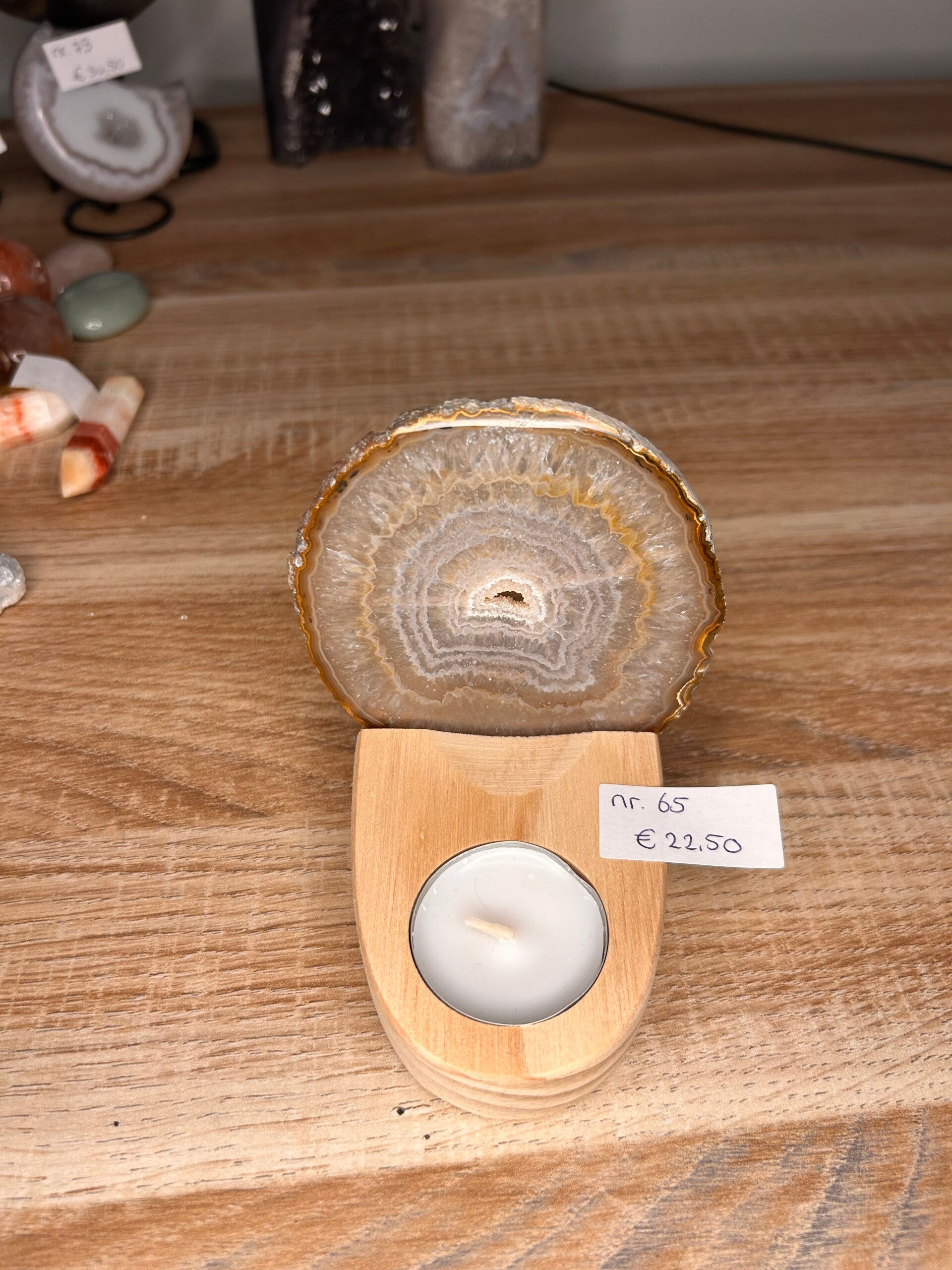 Agaatschijfje incl. houten waxinelicht houder