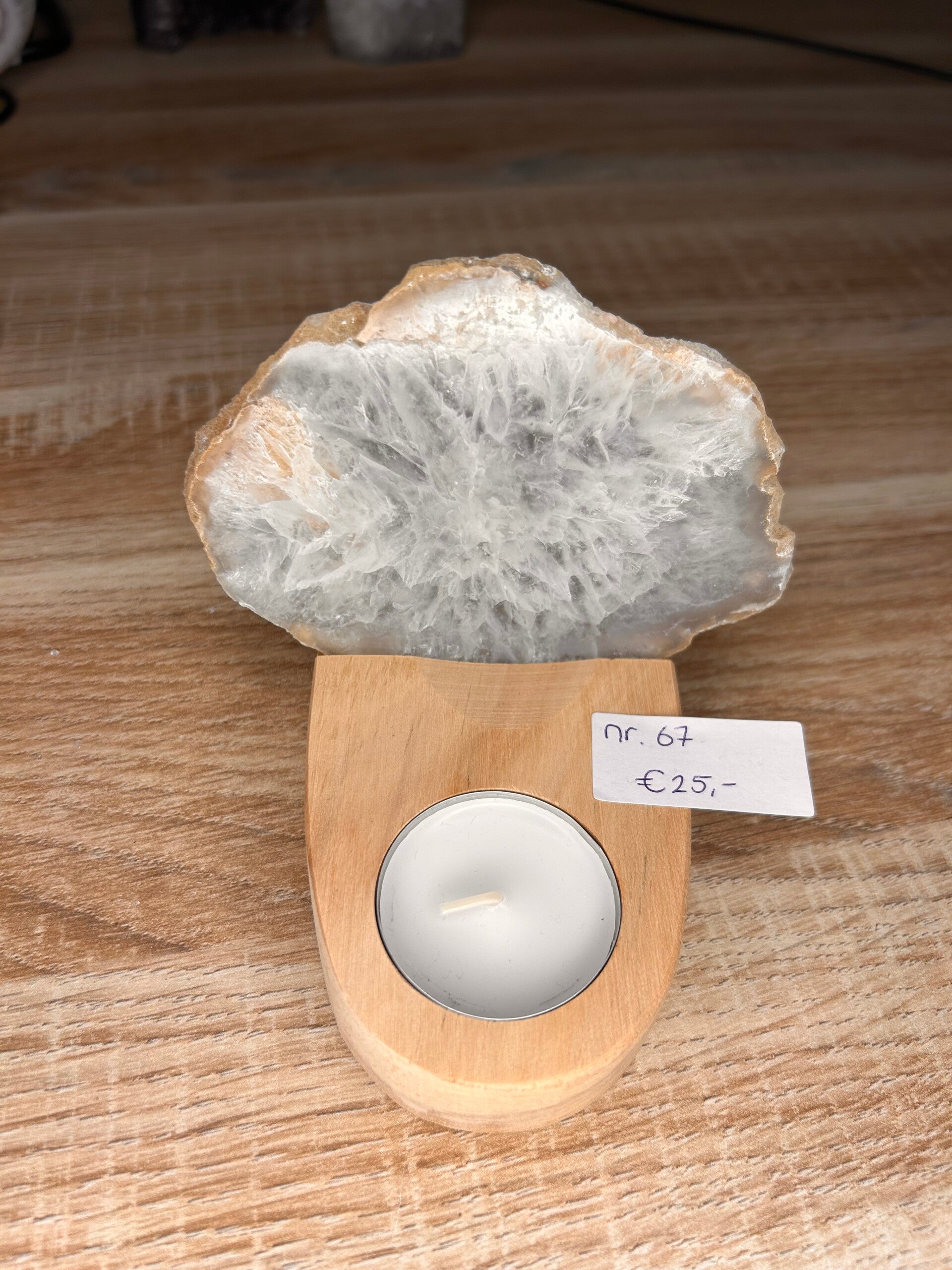 Agaatschijfje incl. houten waxinelicht houder