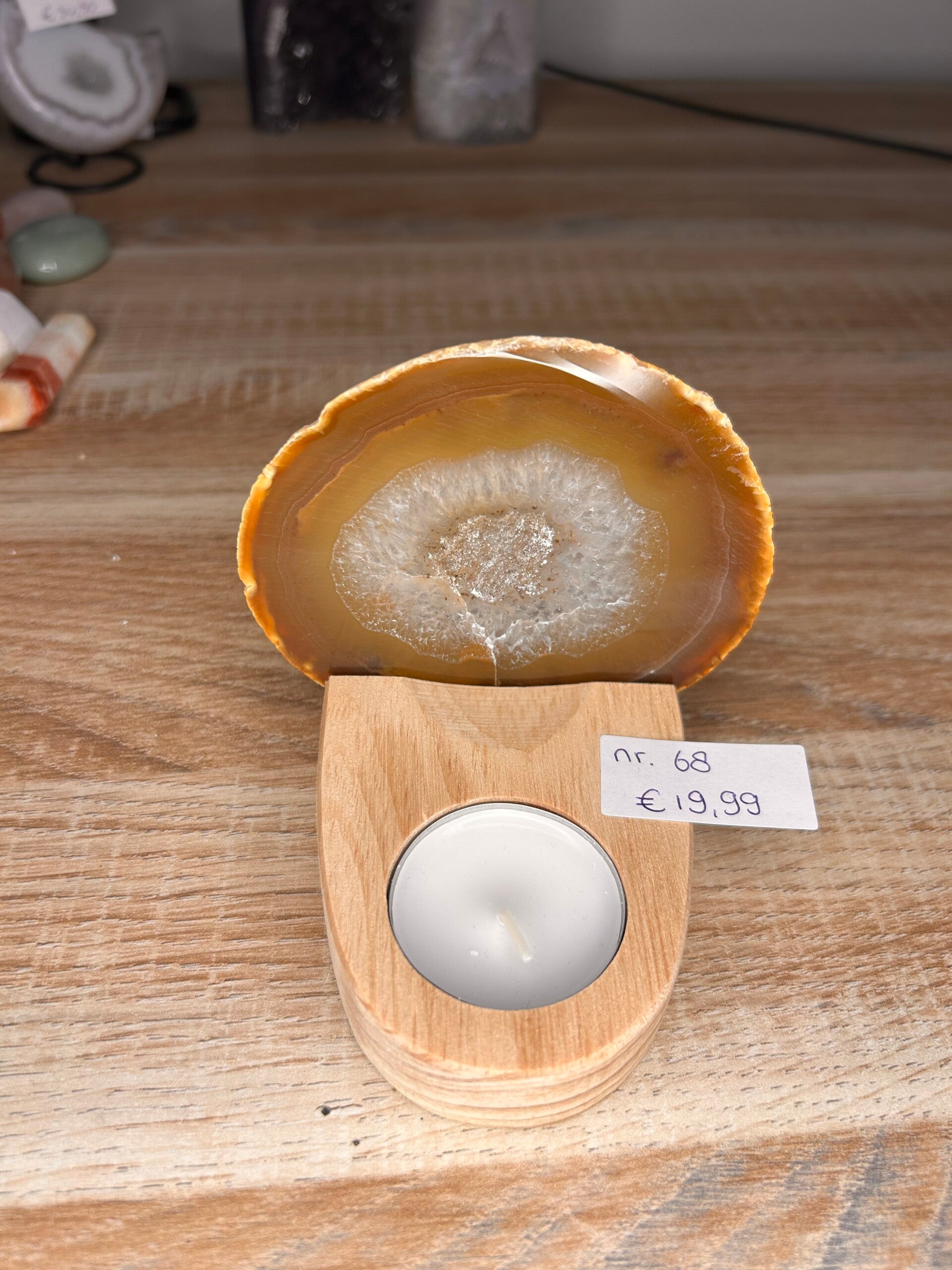 Agaatschijfje incl. houten waxinelicht houder