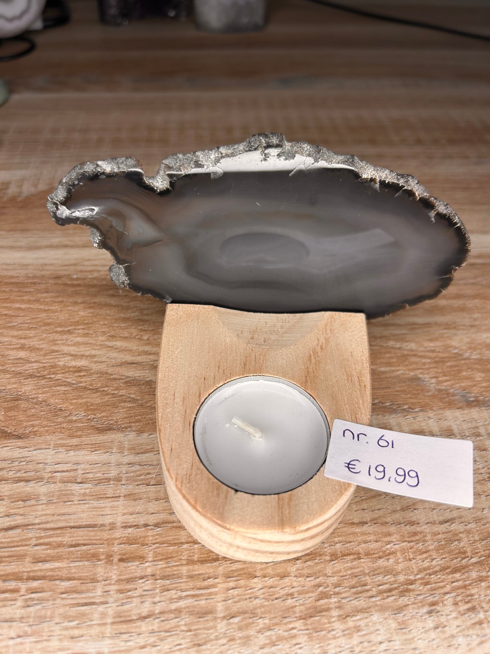 Agaatschijfje incl. houten waxinelicht houder
