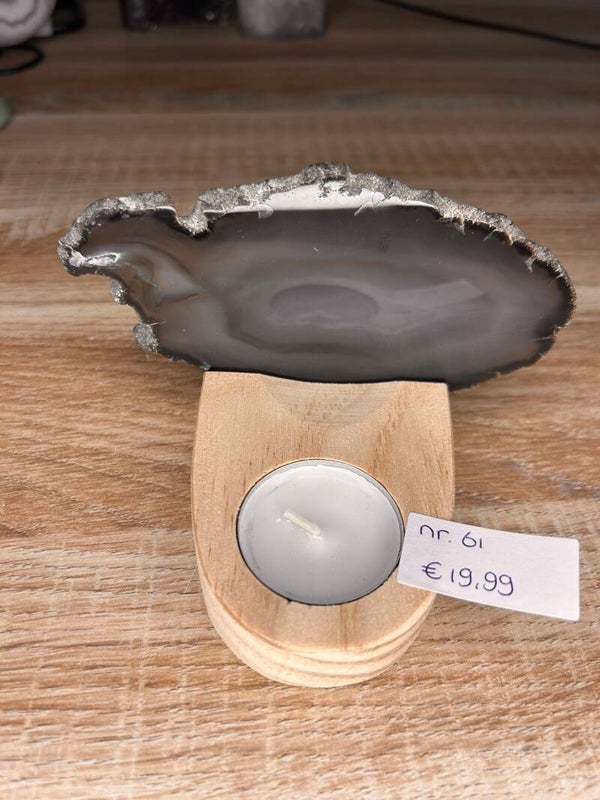 Agaatschijfje incl. houten waxinelicht houder