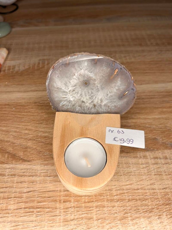 Agaatschijfje incl. houten waxinelicht houder