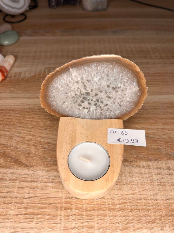 Agaatschijfje incl. houten waxinelicht houder