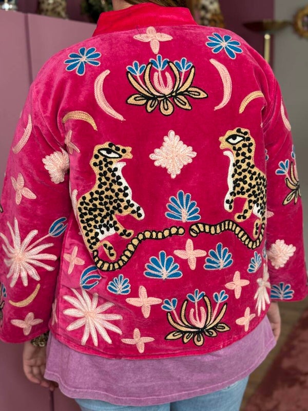 Velvet Embroidery jacket Leopard