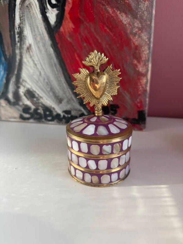 Treasurebox brass purple milagro heart