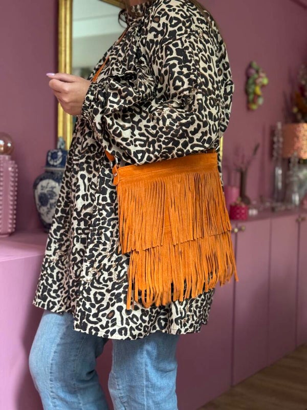 Leather suede fringe bag