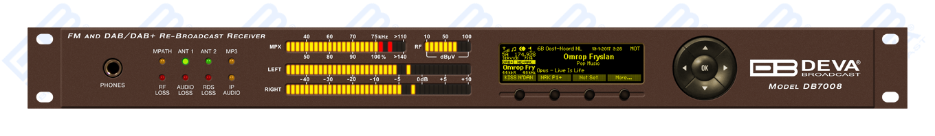Deva Broadcast DB7008 Geavanceerde FM- en DAB/DAB+ re-broadcast ontvanger met IP-audio- en MP3-backupspelers